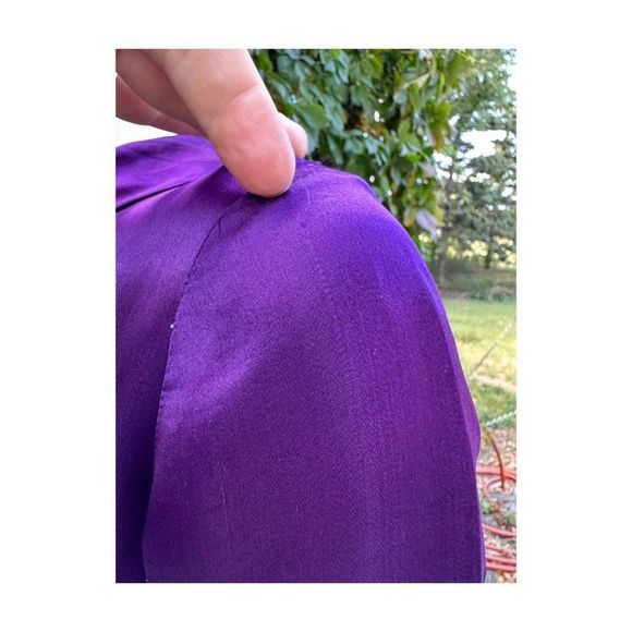 60s Scooter Dress Royal Purple Satin & Multicolor Floral Velvet Drop Waist Sm - Picture 15 of 16